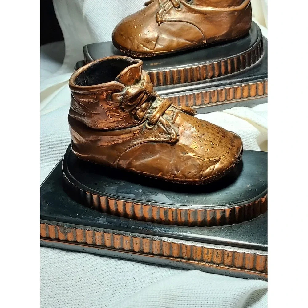 Vintage Bronze Copper Baby Shoe Bookends‎